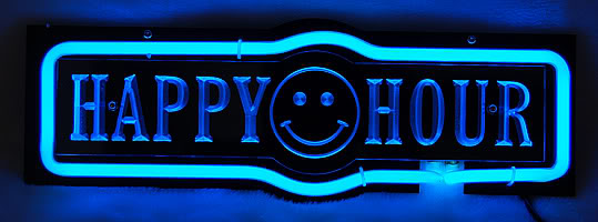 Happy Hour Smilie Blue Neon Bar Mancave Sign